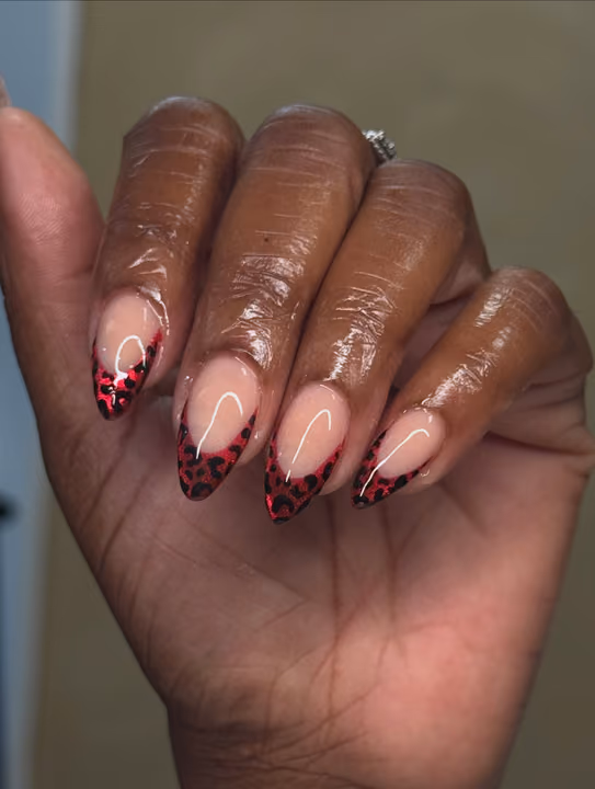Almond, Animal Print, French Manicure — nail work by Atlantas #1 Nail Salon