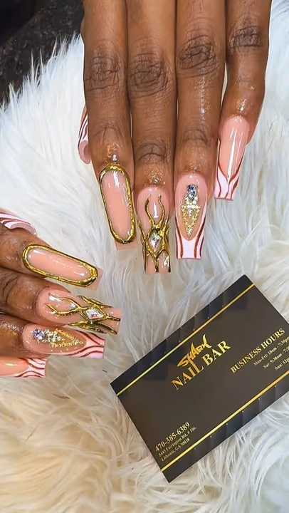 3d Sculpting, Chrome, Coffin, Rhinestone Placement — nail work by Shark Nail Bar