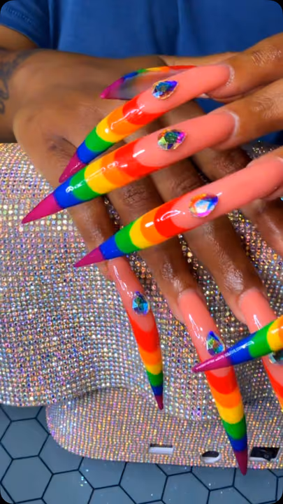 Extreme Length, Line Art, Gradient, Stiletto — nail work by Da Bling God