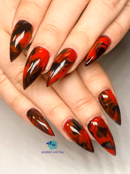 Marbling, Smoke Effect, Stiletto — nail work by Southernly Sweet Nails