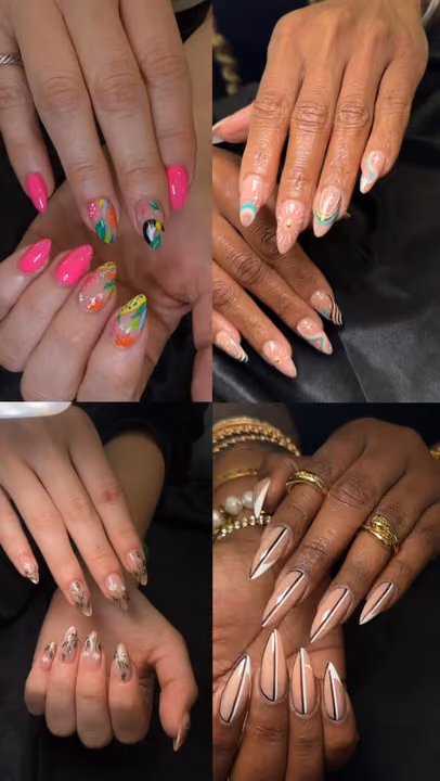 Encapsulation, Hand Painting, Line Art — nail work by Sugar Polish Nail Bar Decatur