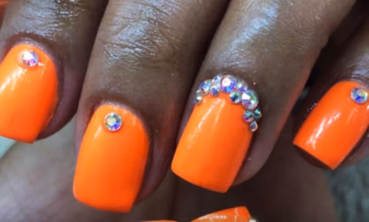 Crystal Placement — nail work by STACIE'S LACQUER & BEAUTY SPA