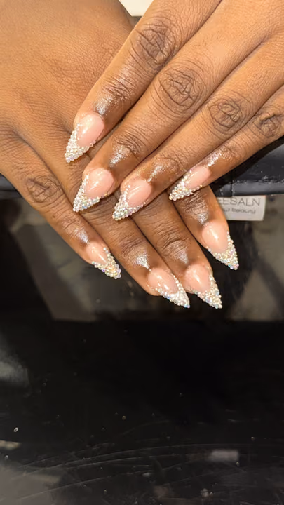Bead Placement, Crystal Placement, French Manicure — nail work by Luxury Accessory Nail Studio