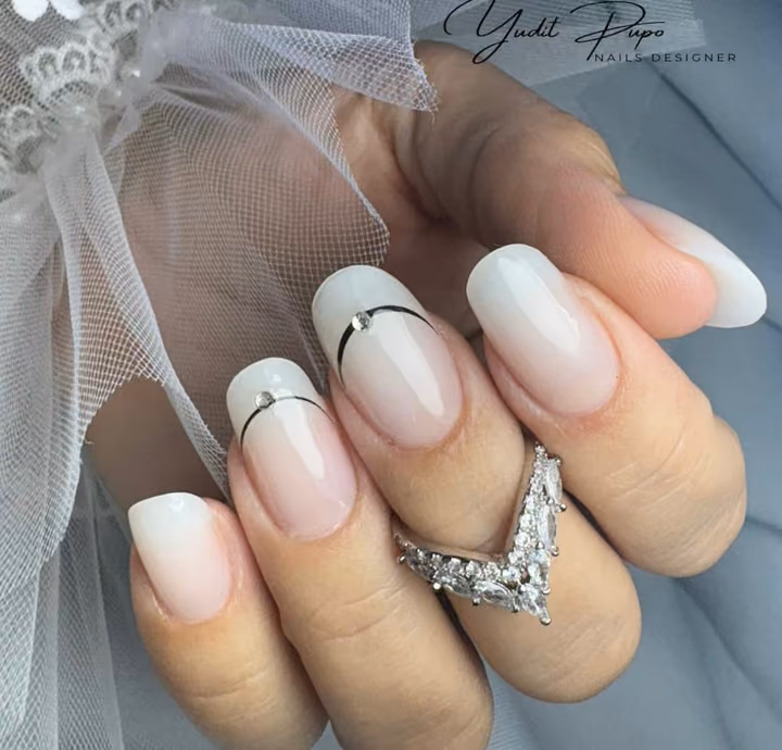 Chrome, Rhinestone Placement, Structured Gel — nail work by Yudit’s Nails