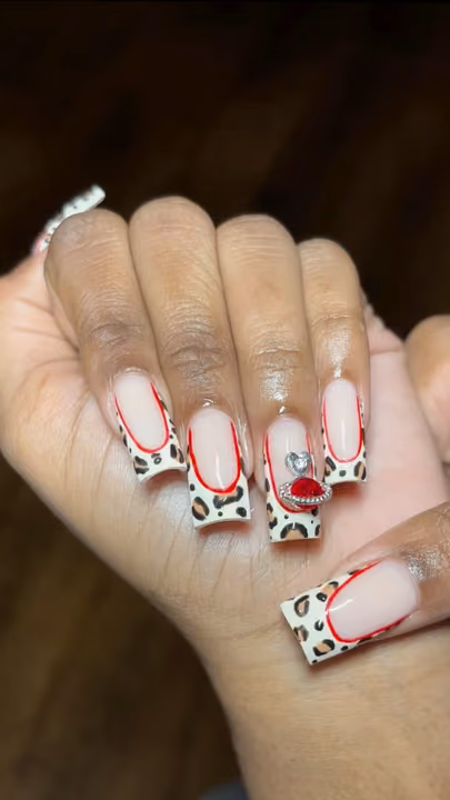 Animal Print, Charm Placement, Line Art — nail work by ATL Nail Tech