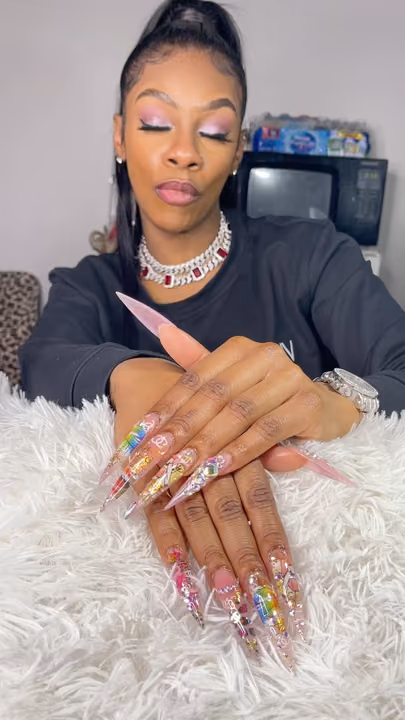 Crystal Placement, Encapsulation, Extreme Length, Stiletto — nail work by Da Bling God