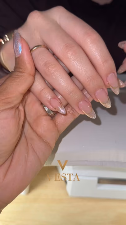 Apex Building, Cat Eye, French Manicure — nail work by VESTA BEAUTY NAILS