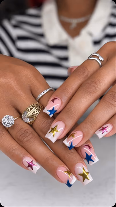 Transfer Foil, French Manicure, Square — nail work by Blanc Nail Bar