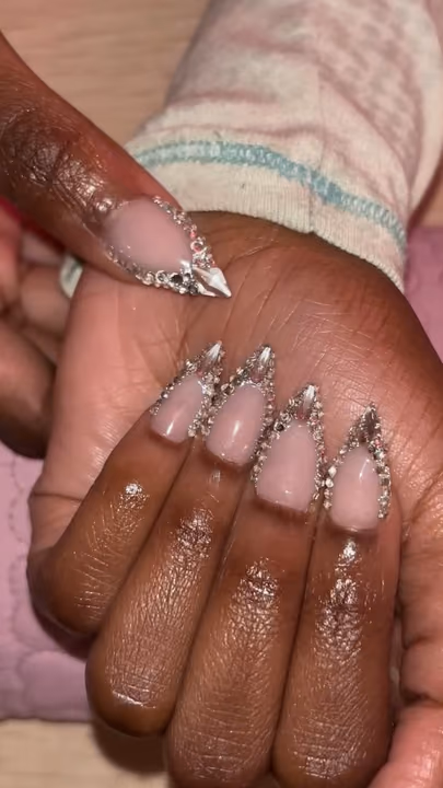 Crystal Placement, Shaping, French Manicure, Stiletto — nail work by ATL Nail Tech