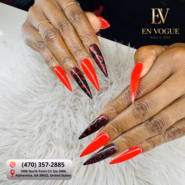 Encapsulation, Extreme Length, Transfer Foil, Stiletto — nail work by En Vogue Nails Spa