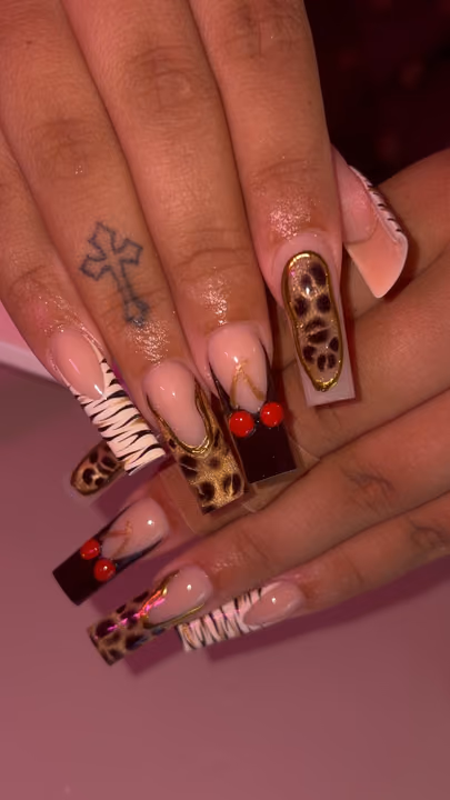 3d Sculpting, Animal Print, Charm Placement, Encapsulation — nail work by Abbienailz