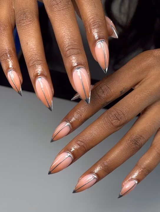 Chrome, Encapsulation, Line Art, Stiletto — nail work by Atlantas #1 Nail Salon