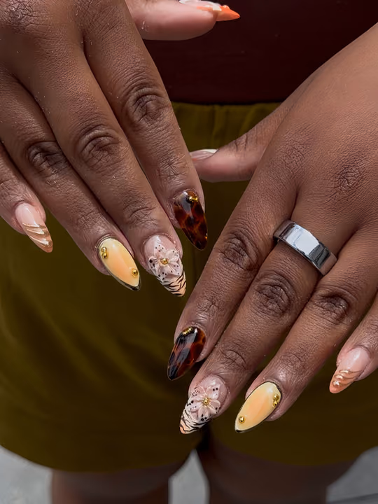 3d Sculpting, Animal Print, Stiletto, Tortoiseshell Effect — nail work by TenTen Buckhead Nails