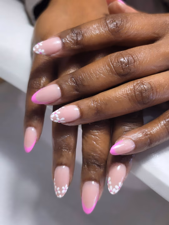 Almond, Hand Painting, French Manicure — nail work by Russian Manicure Atlanta