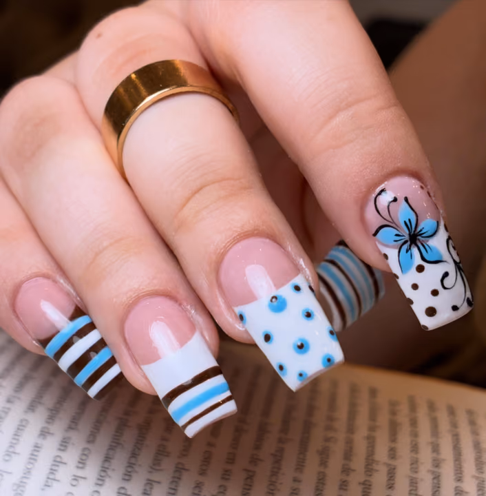 French Manicure, Hand Painting, Line Art — nail work by Ambiance Nail Bar