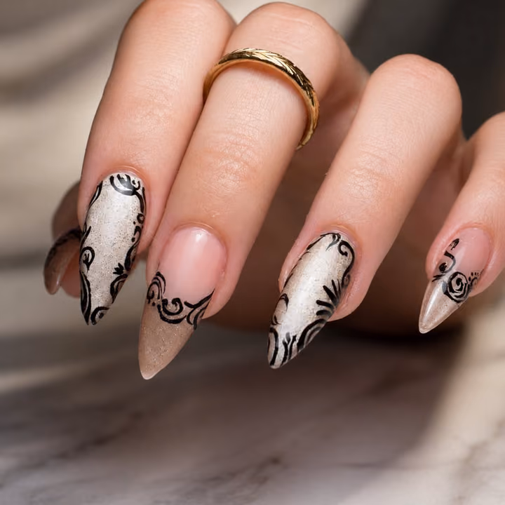 Line Art, Hand Painting, Stiletto — nail work by Ambiance Nail Bar