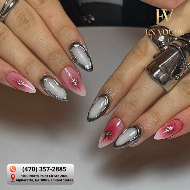 3d Sculpting, Airbrush, Chrome, Gem Placement — nail work by En Vogue Nails Spa
