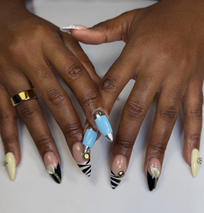 3d Sculpting, Chrome, Nail Extensions, Hand Painting — nail work by NAIL TALK MIDTOWN(GEORGIA TECH)