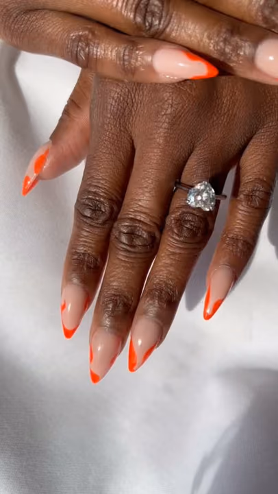 Almond, French Manicure, Hand Painting, Negative Space — nail work by Russian Manicure Atlanta