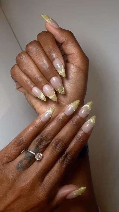 Abstract Art, Hand Painting, Stiletto, Water Drop Effect — nail work by NailzzwithANNIE