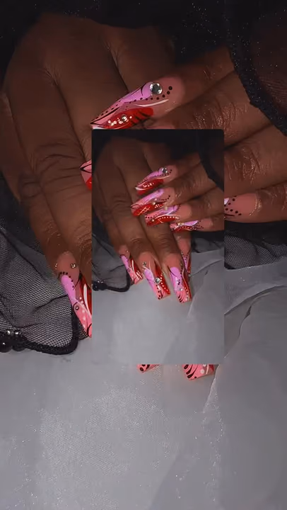 Crystal Placement, Encapsulation, Hand Painting, Line Art — nail work by Atlanta Nail Artist