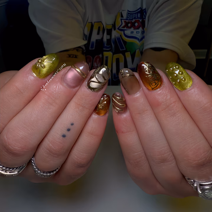 3d Sculpting, Cat Eye, Chrome, Mixed Media — nail work by Atlanta Nail Tech