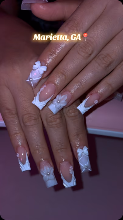 3d Sculpting, French Manicure, Pearl Embbellishment — nail work by Abbienailz