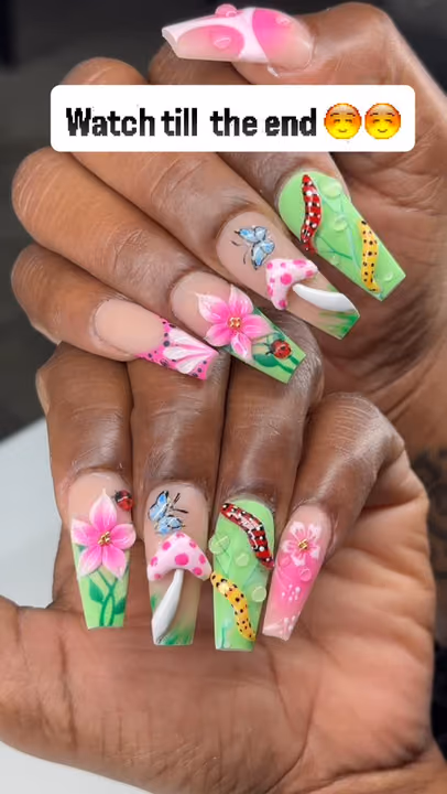 3d Sculpting, Encapsulation, Hand Painting — nail work by GT NAILS Duluth, Ga