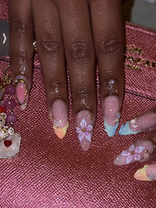 3d Sculpting, Cat Eye, Hand Painting, Rhinestone Placement — nail work by MALIA M