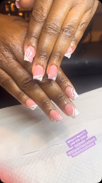 French Manicure, Line Art, Rhinestone Placement — nail work by Nailsbytam_thecelebtech