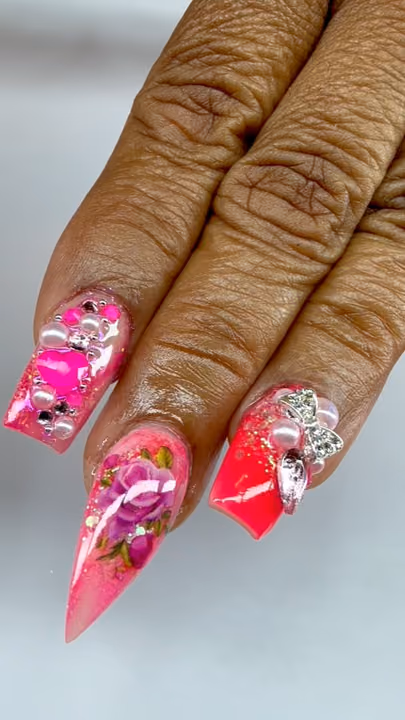 3d Sculpting, Charm Placement, Encapsulation, Rhinestone Placement — nail work by Southernly Sweet Nails