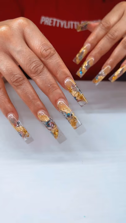 Crystal Placement, Encapsulation, Gold Foil — nail work by Nailed By Christel