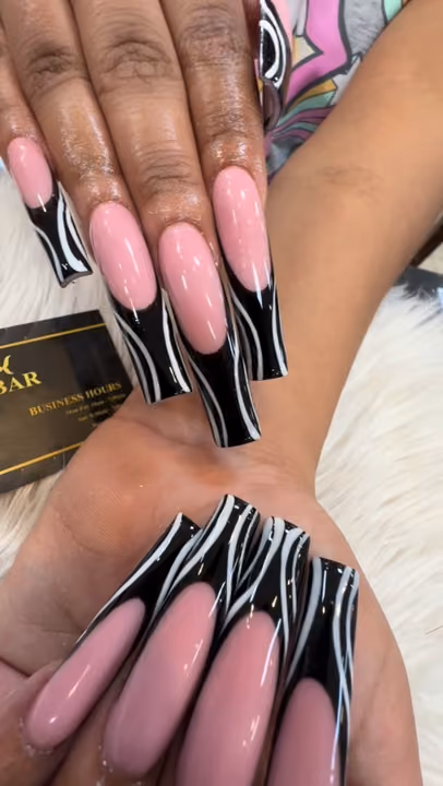French Manicure, Extreme Length, Line Art — nail work by Shark Nail Bar