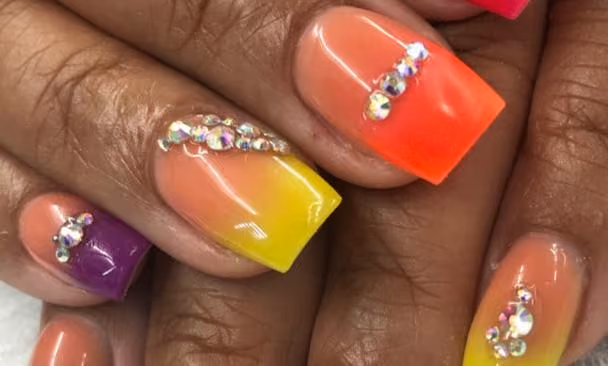 Crystal Placement, Ombre — nail work by STACIE'S LACQUER & BEAUTY SPA