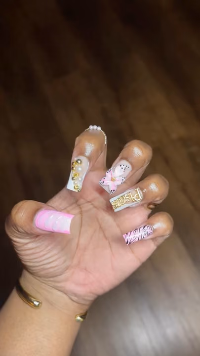 3d Sculpting, Charm Placement, Acrylic — nail work by ATL Nail Tech