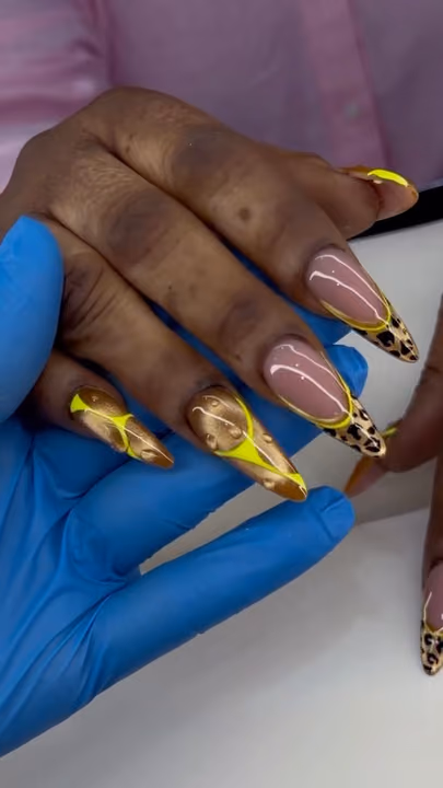 3d Sculpting, Animal Print, Chrome, Stiletto — nail work by sang nguyen