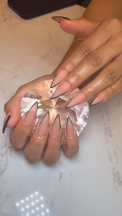 Almond, Negative Space, Line Art — nail work by Nails by Gracie