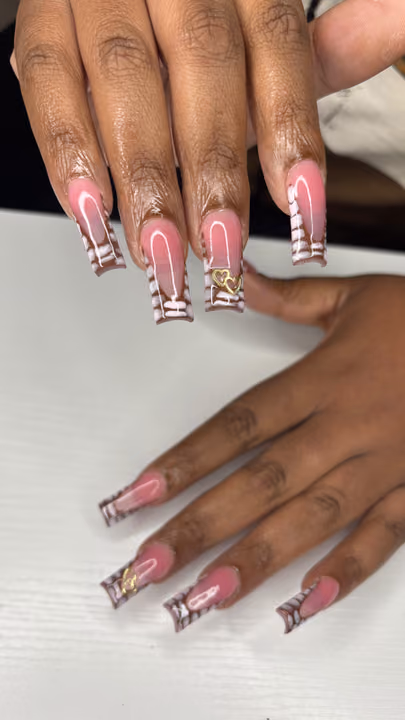 Charm Placement, Airbrush, Line Art — nail work by Skyler Floyd
