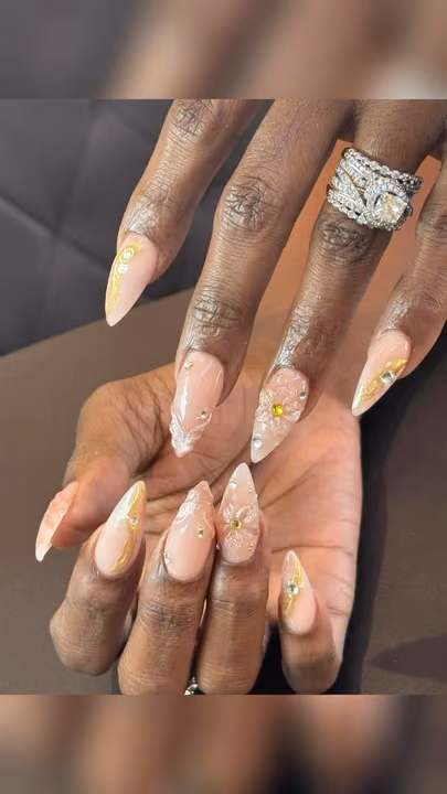3d Sculpting, Charm Placement, Stiletto, Textured Finish — nail work by Lifestyle Nail Bar