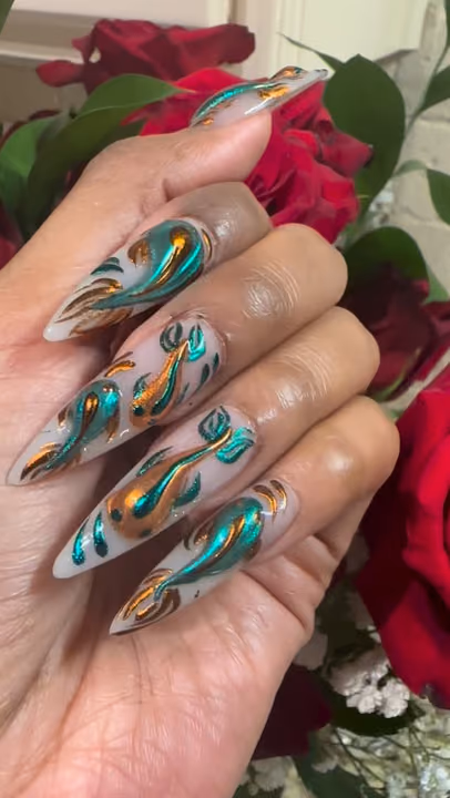 3d Sculpting, Chrome, Hand Painting, Nail Extensions — nail work by Sophy’s Nail Lab