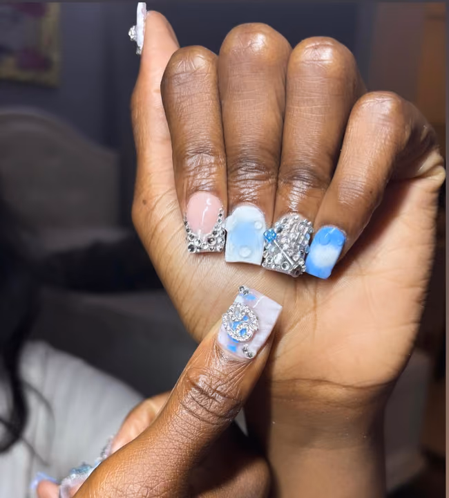 3d Sculpting, Encapsulation, Marbling, Rhinestone Placement — nail work by ATL Nail Tech