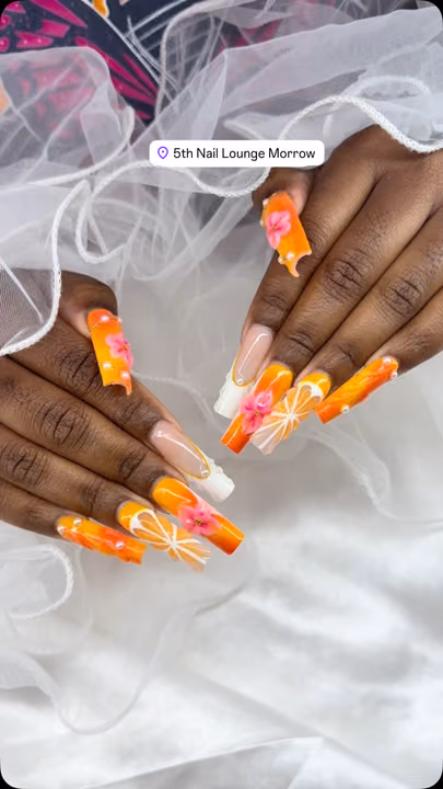 3d Sculpting, Encapsulation, Hand Painting, Rhinestone Placement — nail work by 5Th Nail Lounge Morrow