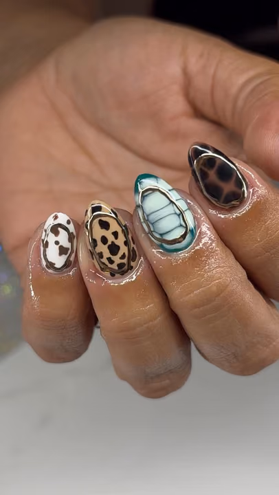 Animal Print, Gel X, Framing, Reptile Print — nail work by Dallas Ga Nail Tech