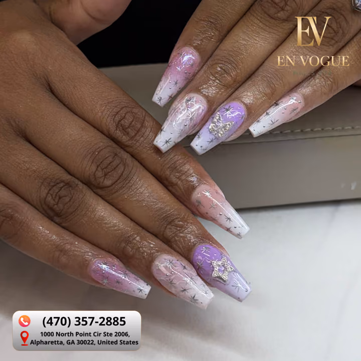 Charm Placement, Chrome, Extreme Length, Ombre — nail work by En Vogue Nails Spa