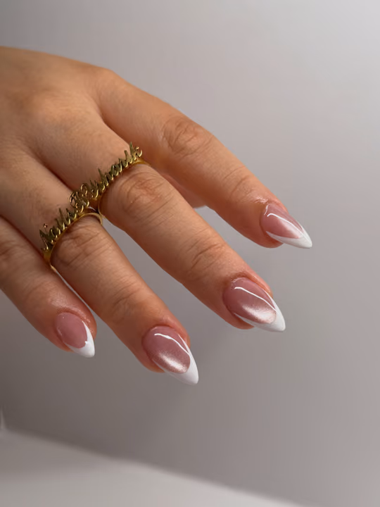 Almond, Cat Eye, French Manicure — nail work by Nails By Sharik