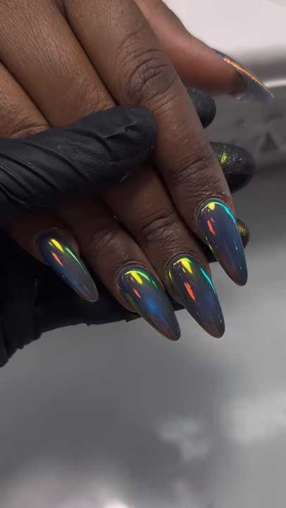 Cat Eye, Magnetic Gel, Stiletto — nail work by Jay