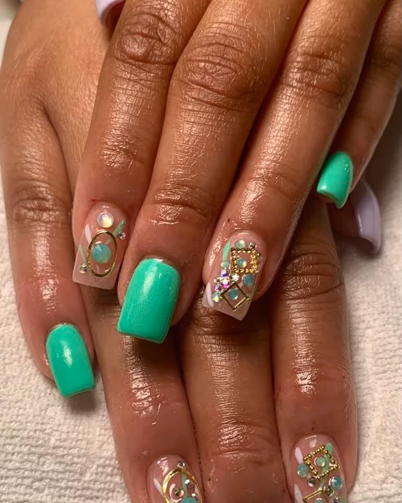 Encapsulation, Hardware Placement, Rhinestone Placement — nail work by just nails