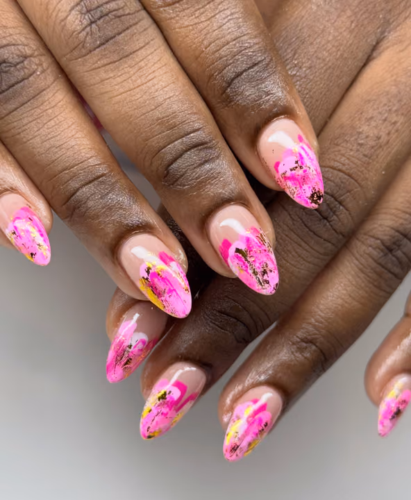 Abstract Art, Transfer Foil, Hand Painting — nail work by The Nail Nest