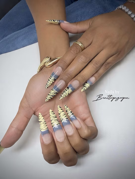 Animal Print, Hand Painting, Acrylic, Stiletto — nail work by Buckhead Nail Studio