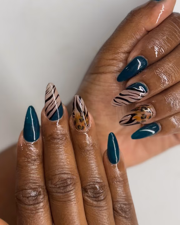 Animal Print, Hand Painting, Stiletto — nail work by Atlanta Nail Tech